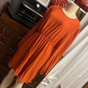 Women's Long Sleeve Orange Swing Dress